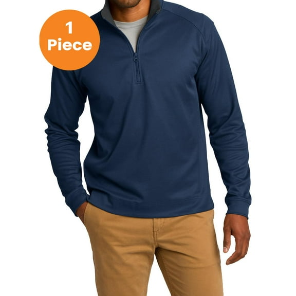 Port Authority K805 Heavyweight Vertical Texture 1/4-Zip Pullover, Regatta Blue/ Iron Grey, S, Mens Cardigans and Zip-up Sweaters
