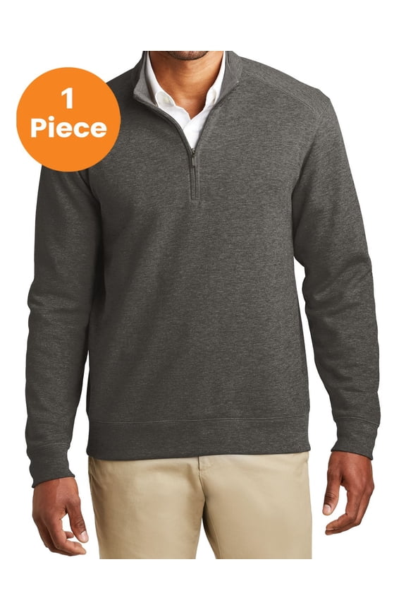 K807 Interlock 1/4-Zip, Charcoal Heather/ Medium Heather Grey, S, Mens Pullover Sweaters