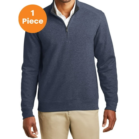 Port Authority K807 Interlock 1/4-Zip, Estate Blue Heather/ Charcoal Heather, S, Mens Cardigans and Zip-up Sweaters
