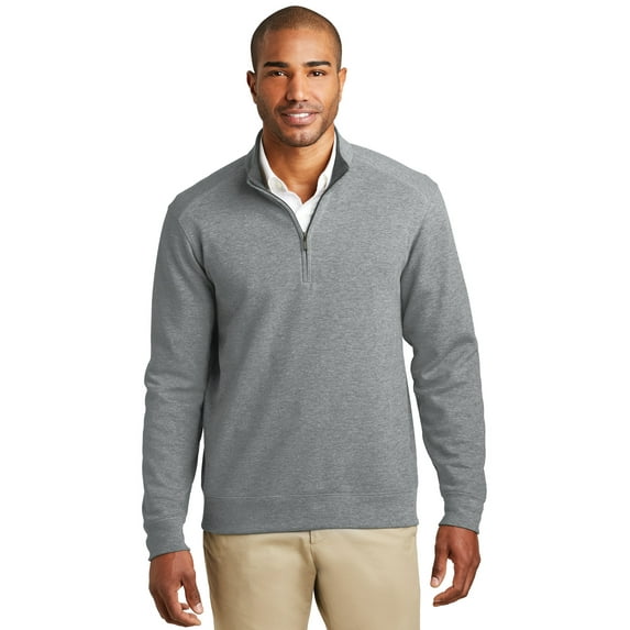 Port Authority K807 Mens Interlock 1 by 4-Zip, Medium Grey Heather & Charcoal Heather - 2XL