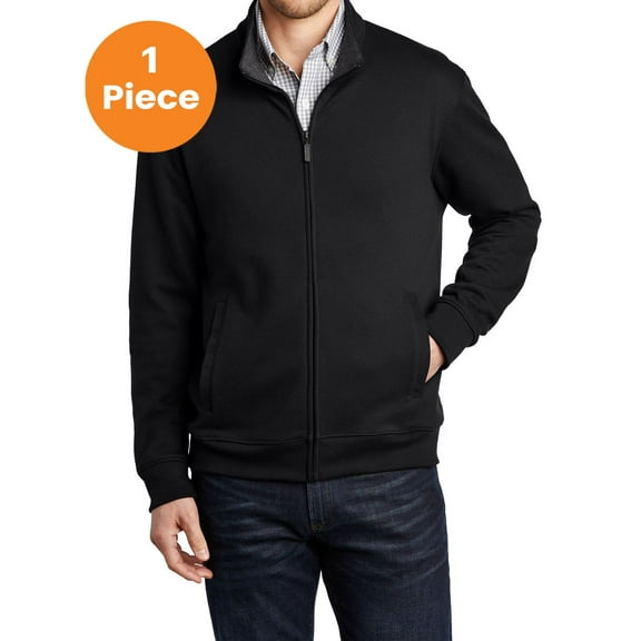 Port Authority K809 Interlock Full-Zip Jacket, Deep Black/ Charcoal Heather, M, Mens Coats and Jackets