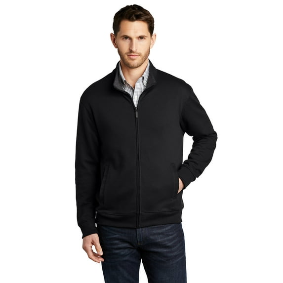 Port Authority K809 Interlock Full-Zip Jacket, Deep Black/ Charcoal Heather, XL