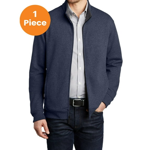 Port Authority K809 Interlock Full-Zip Jacket, Estate Blue Heather/ Charcoal Heather, 3XL, Sweatshirts & Hoodies