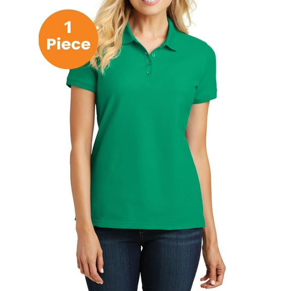 Port Authority L100 Ladies Core Classic Pique Polo, Bright Kelly Green, 5XL, Womens Blouses