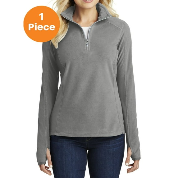 Port Authority L224 Ladies Microfleece 1/2-Zip Pullover, Pearl Grey, M, Tshirts for Women