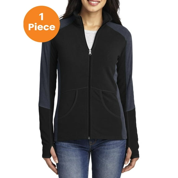 Port Authority L230 Ladies Colorblock Microfleece Jacket, Black/ Battleship Grey, 3XL, Womens Fleece Jackets