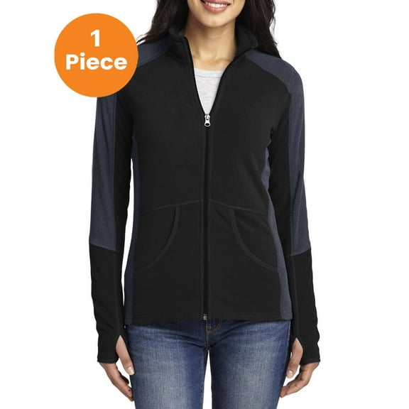 Port Authority L230 Ladies Colorblock Microfleece Jacket, Black/ Battleship Grey, S, Womens Fleece Jackets