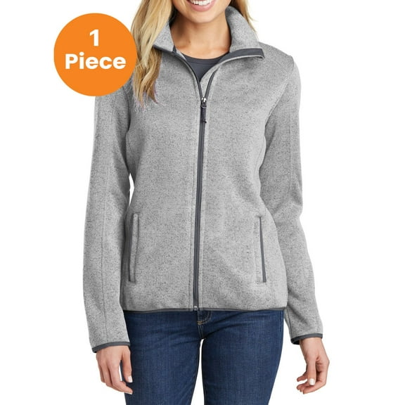 Port Authority L232 Ladies Sweater Fleece Jacket , Grey Heather, L, Womens Fleece Jackets