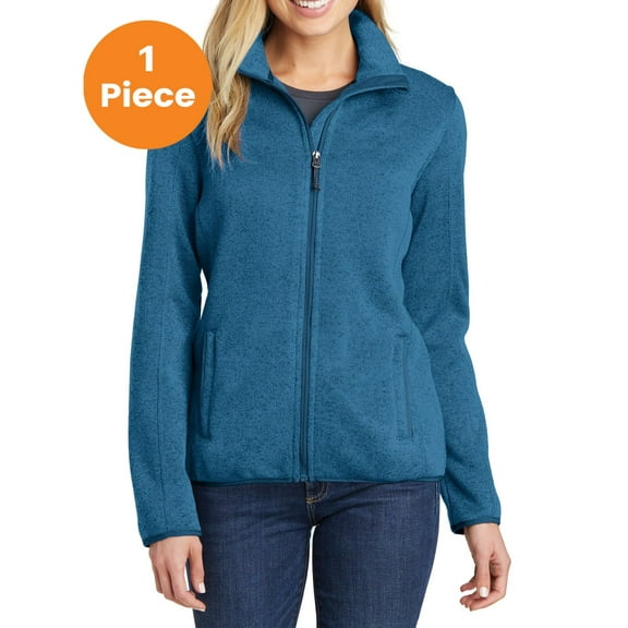 Port Authority L232 Ladies Sweater Fleece Jacket , Medium Blue Heather, XS, Womens Fleece Jackets
