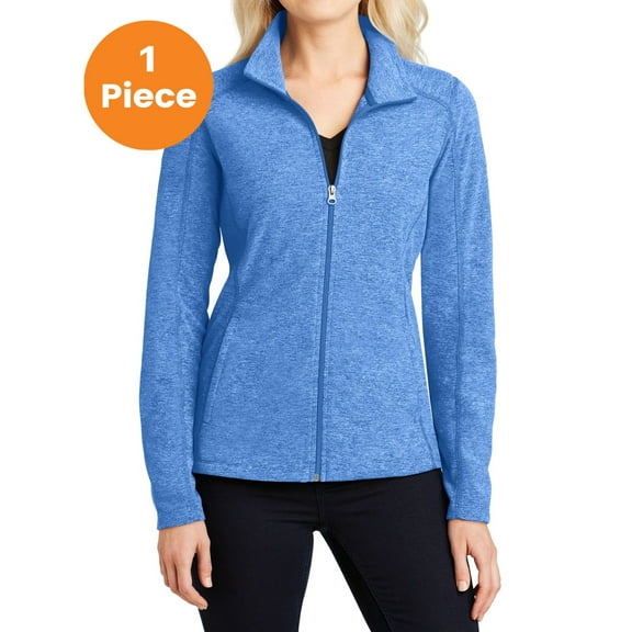 Port Authority L235 Ladies Heather Microfleece Full-Zip Jacket, Light Royal Heather, 4XL, Womens Fleece Jackets