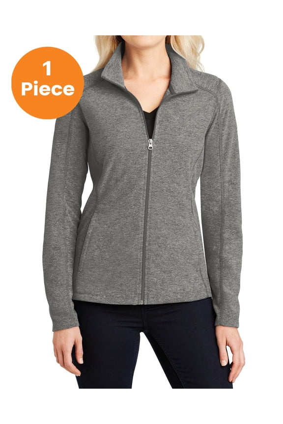 L235 Ladies Heather Microfleece Full-Zip Jacket, Pearl Grey Heather, M, Womens Activewear
