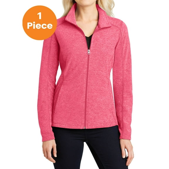 Port Authority L235 Ladies Heather Microfleece Full-Zip Jacket, Pink Raspberry Heather, 3XL, Plus Size Sweaters