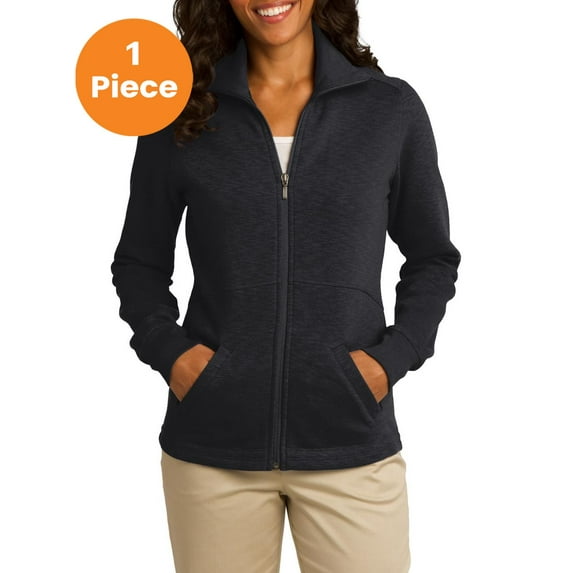 Port Authority L293 Ladies Slub Fleece Full-Zip Jacket, Black, 4XL, Womens Fleece Jackets