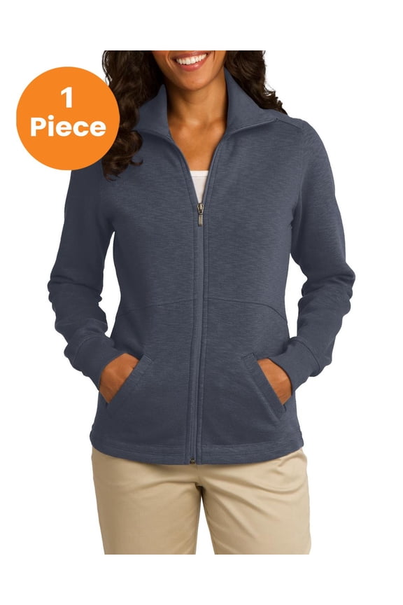 L293 Ladies Slub Fleece Full-Zip Jacket, Slate Grey, S, Womens Fleece Jackets