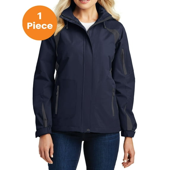 Port Authority L304 Ladies All-Season II Jacket, True Navy/Iron Grey, 4XL, Womens Fleece Jackets