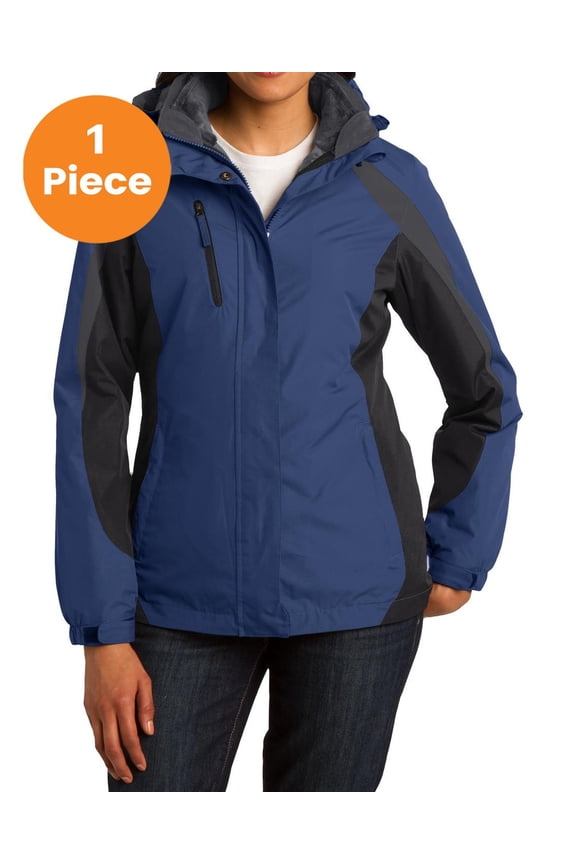 L321 Ladies Colorblock 3-in-1 Jacket, Admiral Blue/ Black/ Magnet Grey, XXL, Womens Winter Coats