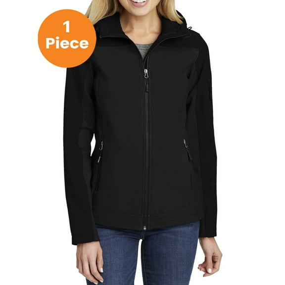 Port Authority L335 Ladies Hooded Core Soft Shell Jacket, Black, XL, Womens Fleece Jackets