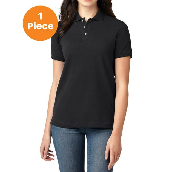 Port Authority L420 Ladies Heavyweight Cotton Pique Knit Polo, Black, 3XL, Womens Polo Shirts