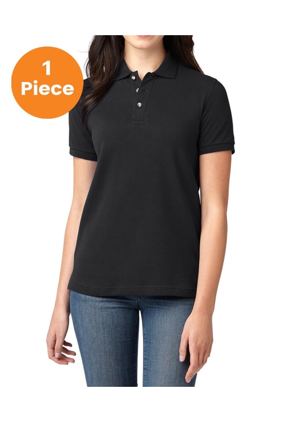L420 Ladies Heavyweight Cotton Pique Knit Polo, Black, 3XL, Womens Polo Shirts