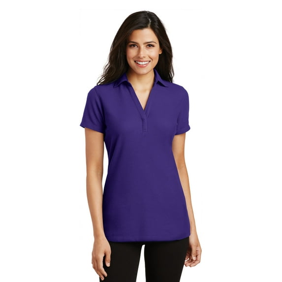 Port Authority Adult Female Women Silk Touch Y-Neck Polo Shirt