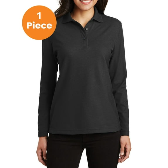 Port Authority L500LS Ladies Long Sleeve Silk Touch Polo , Black, M, Womens Polo Shirts