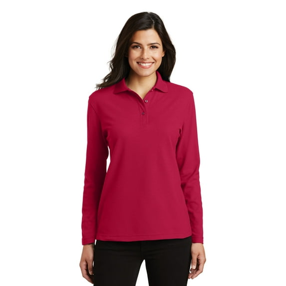 Port Authority L500LS Ladies Long Sleeve Silk Touch Polo , Dark Green, 4XL, Womens Polo Shirts