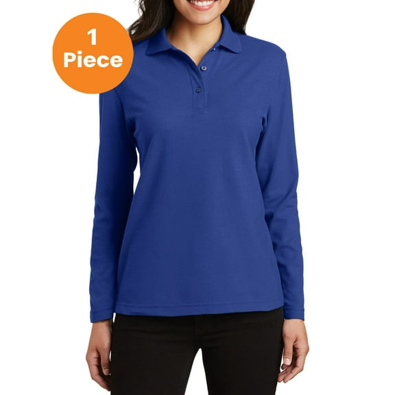 Port Authority L500LS Ladies Long Sleeve Silk Touch Polo , Royal, S, Womens Polo Shirts