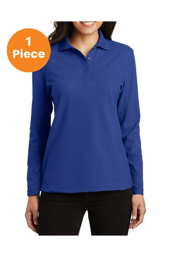 L500LS Ladies Long Sleeve Silk Touch Polo , Royal, S, Womens Polo Shirts