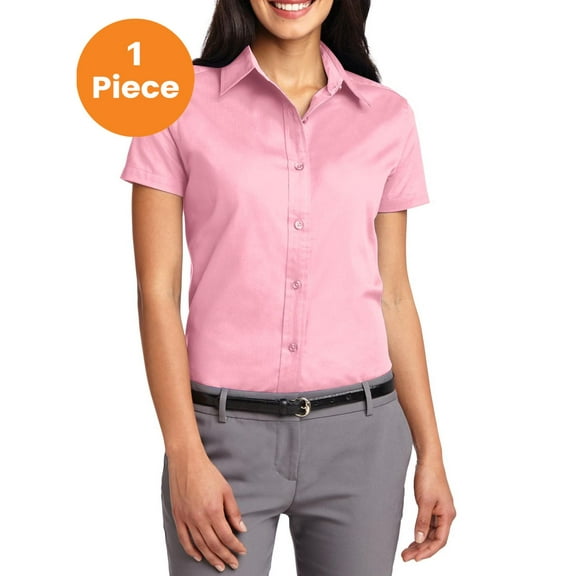 Port Authority L508 Ladies Short Sleeve Easy Care Shirt, Light Pink, 5XL, Womens Button Down Shirts