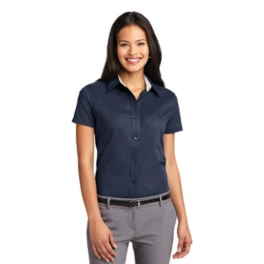 Port Authority L508 Ladies Short Sleeve Easy Care Shirt, XXL, Navy/Light Stone
