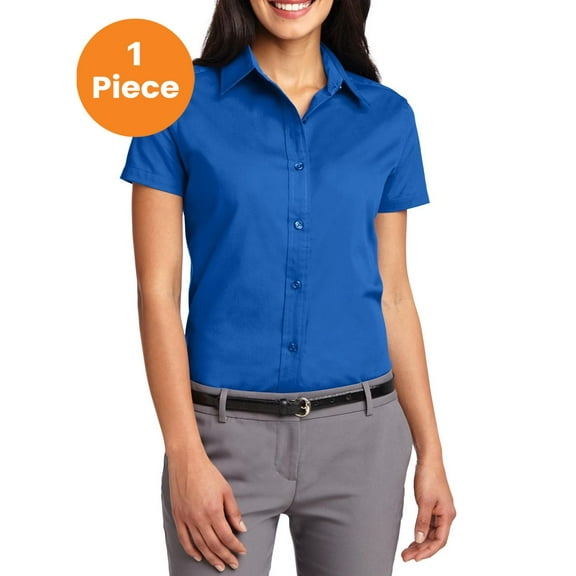 Port Authority L508 Ladies Short Sleeve Easy Care Shirt, Strong Blue, M, Womens Button Down Shirts
