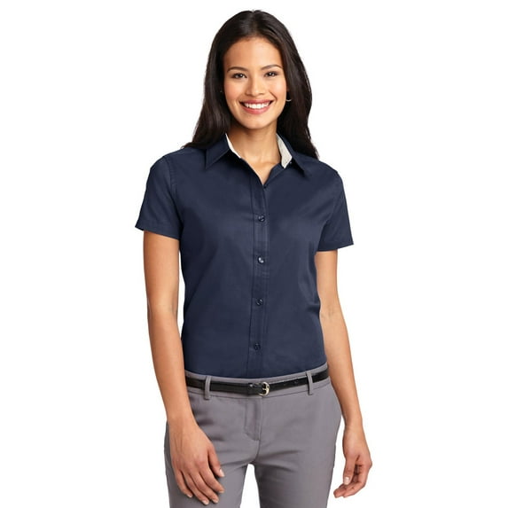 Port Authority L508 Ladies Short Sleeve Shirt - Navy/Light Stone - 4X-Large