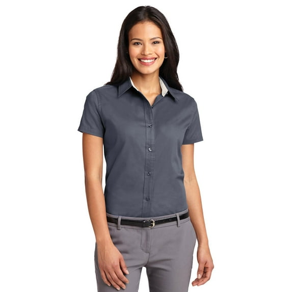 Port Authority L508 Ladies Short Sleeve Shirt - Steel Grey/Light Stone - 6X-Large