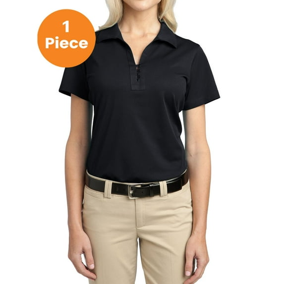 Port Authority L527 Ladies Tech Pique Polo, Black, S, Womens Tops