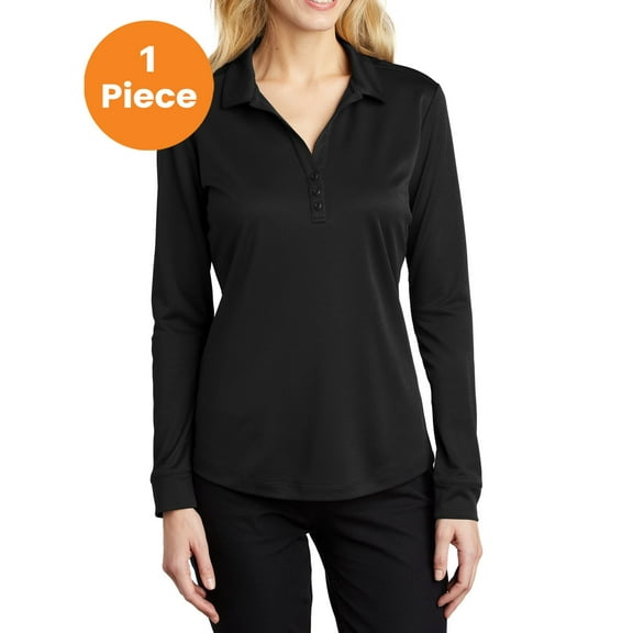 Port Authority L540LS Ladies Long Sleeve Silk Touch Performance Polo , Black, 4XL, Womens Polo Shirts