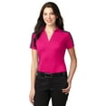 thumbnail image 1 of Port Authority L547 Ladies Colorblock Stripe Polo Shirt - Pink Raspberry/ Steel Grey - 2X-Large, 1 of 2