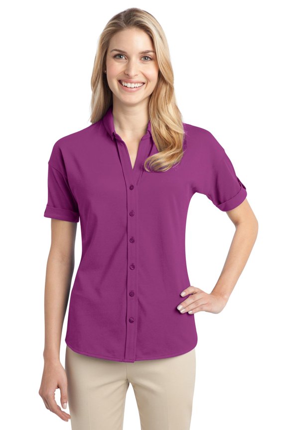 L556 Ladies Stretch Pique Button-Front Shirt