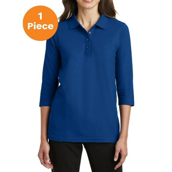Port Authority L562 Ladies Silk Touch 3/4-Sleeve Polo, Royal, S, Womens Polo Shirts