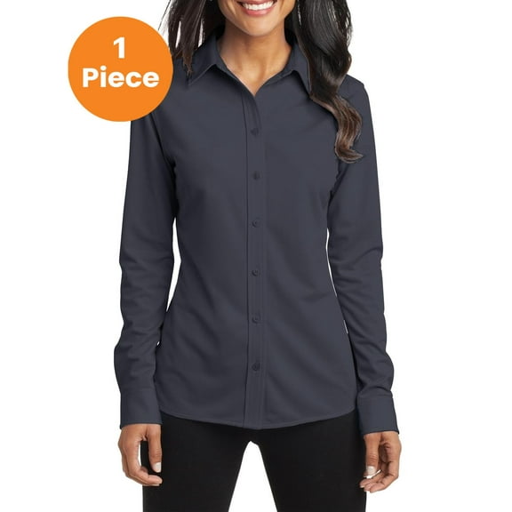 Port Authority L570 Ladies Dimension Knit Dress Shirt, Battleship Grey, XL, Dresses