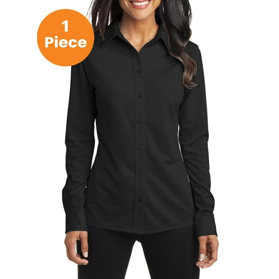 Port Authority L570 Ladies Dimension Knit Dress Shirt, Black, S, Knit Dresses