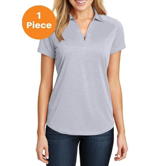 Port Authority L574 Ladies Digi Heather Performance Polo, Light Grey, M, Womens Polo Shirts