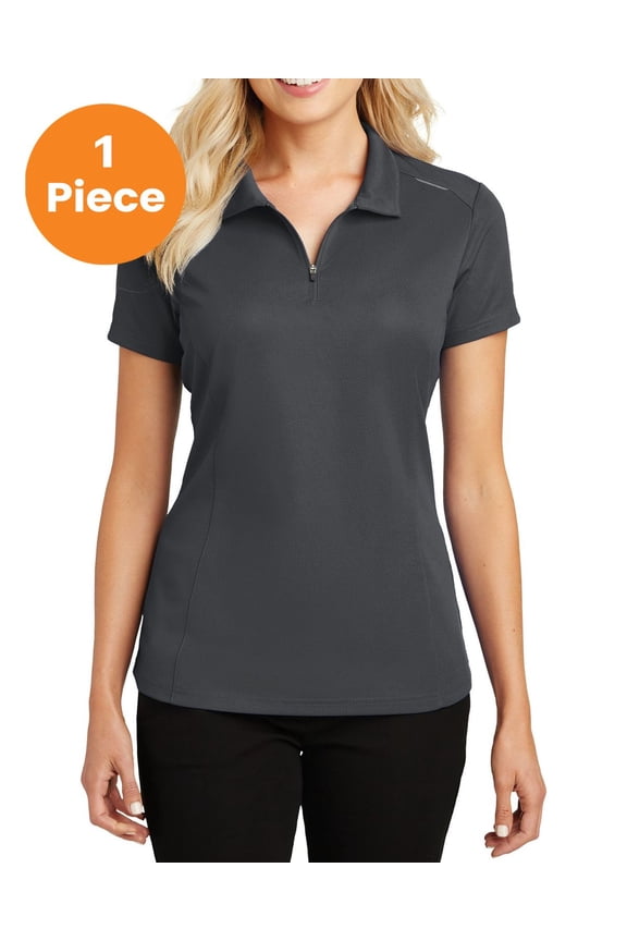 L580 Ladies Pinpoint Mesh Polo, Battleship Grey, XS, Womens Polo Shirts