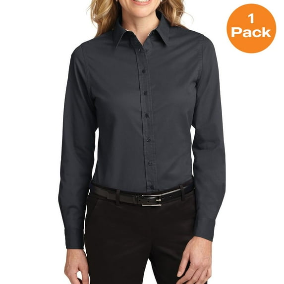 Port Authority L608 Ladies Long Sleeve Easy Care Shirt, Classic Navy/ Light Stone, M, Women'c Dress Shirt
