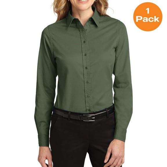 Port Authority L608 Ladies Long Sleeve Easy Care Shirt, Clover Green, XS, Women'c Dress Shirt