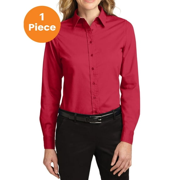 Port Authority L608 Ladies Long Sleeve Easy Care Shirt, Red/Light Stone, 6XL, Women'c Dress Shirt