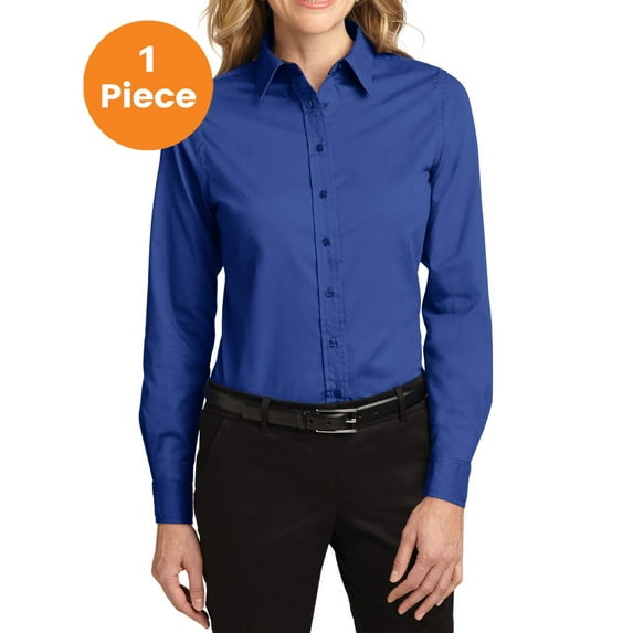 Port Authority L608 Ladies Long Sleeve Easy Care Shirt, Royal/ Classic Navy, 4XL, Women'c Dress Shirt