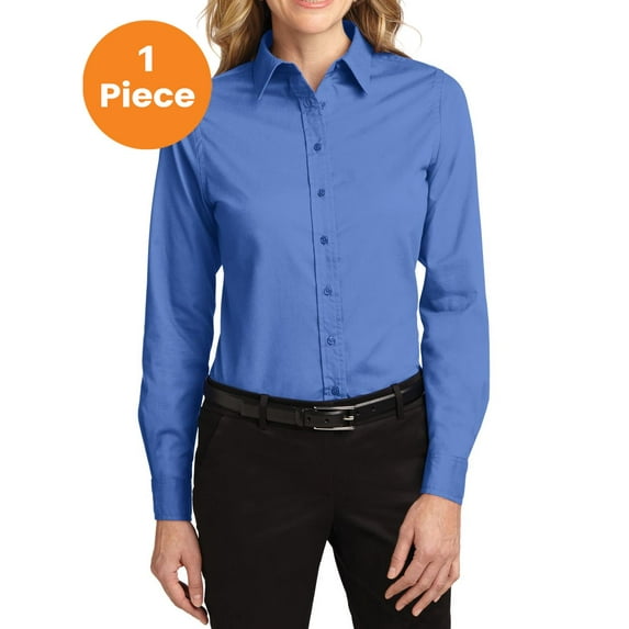 Port Authority L608 Ladies Long Sleeve Easy Care Shirt, Ultramarine Blue, S, Women'c Dress Shirt