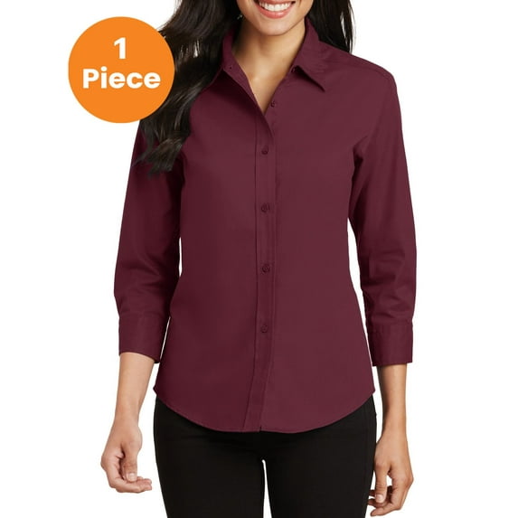 Port Authority L612 Ladies 3/4-Sleeve Easy Care Shirt, Burgundy, M, Womens Workwear Blouses