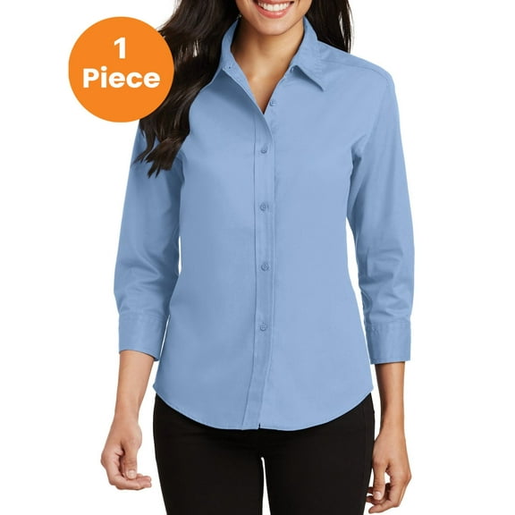 Port Authority L612 Ladies 3/4-Sleeve Easy Care Shirt, Light Blue, M, Womens Button Down Shirts