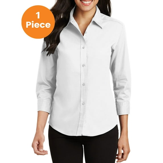 Port Authority L612 Ladies 3/4-Sleeve Easy Care Shirt, White, L, Womens Workwear Blouses